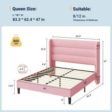 Allewie Full/Queen/King Size Platform Bed Frame With Velvet Upholstered Wingback Headboard, No Box Spring Needed, Under Bed Storage Space, Strong Wooden Slats, Modern Mattress Foundation, Easy Assembly, Pink