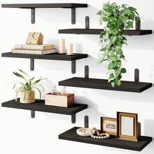 Tomnk 4/6pcs Wood Floating Shelves, Rustic Brown - Wall Mounted, Farmhouse Shelf For Bedroom & Bathroom Decor - Nhiều màu - Xem 10