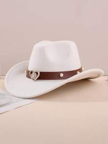 1pc Girls' Denim Felt Hat With Heart Pattern - Rhinestone Pearl Hatband - Cute Western Style, Suitable For Back To School, Music Festivals And Playdates - Heart - Rhinestone & Pearl Bands - View 3