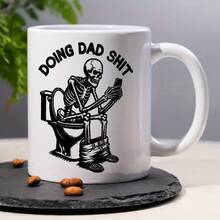 1 Piece Funny Skull 'Doing Dad Things' 11oz Ceramic Coffee Mug - Humorous Skeleton Design, Perfect Gift For Father's Day, Birthday, Christmas, Halloween, Thanksgiving, Etc - Black Handle Cup - View 1