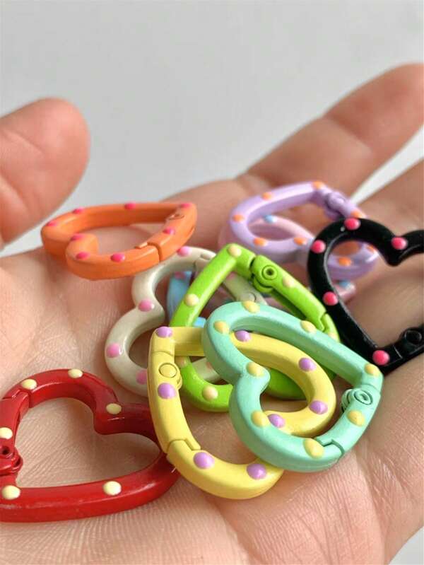 5 peças/10 peças Chaveiro com Mola Esmaltada em Formato de Coração Pintado à Mão em Cores Aleatórias, Acessórios DIY para Chaveiro, Bolsa e Pendente