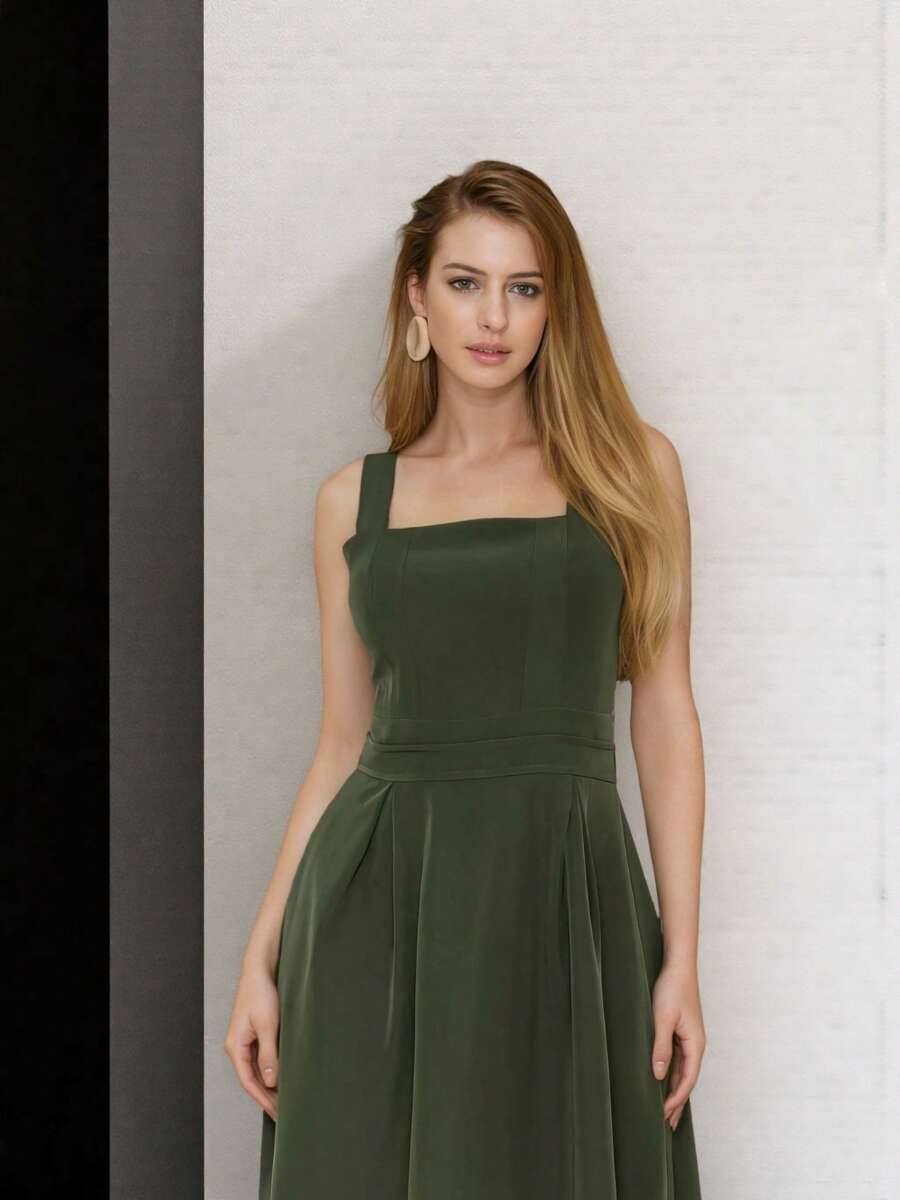 Tailored Dress With Cups Fashion Items!!! - Army Green - View 1