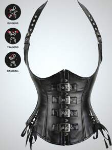 1 Pieza Corsé negro sexy de Halloween, entrenador de cintura con correa y hebilla ajustable, prenda moldeadora para control del abdomen para fiestas festivas