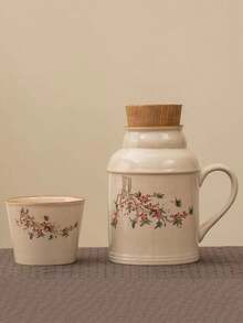 1 套复古大容量茶壶、杯子和盖子，三合一陶瓷茶壶带手柄，热水壶带杯子和盖子，适合家庭、办公室、礼物或旅行返校 - 彩色 - 查看 15