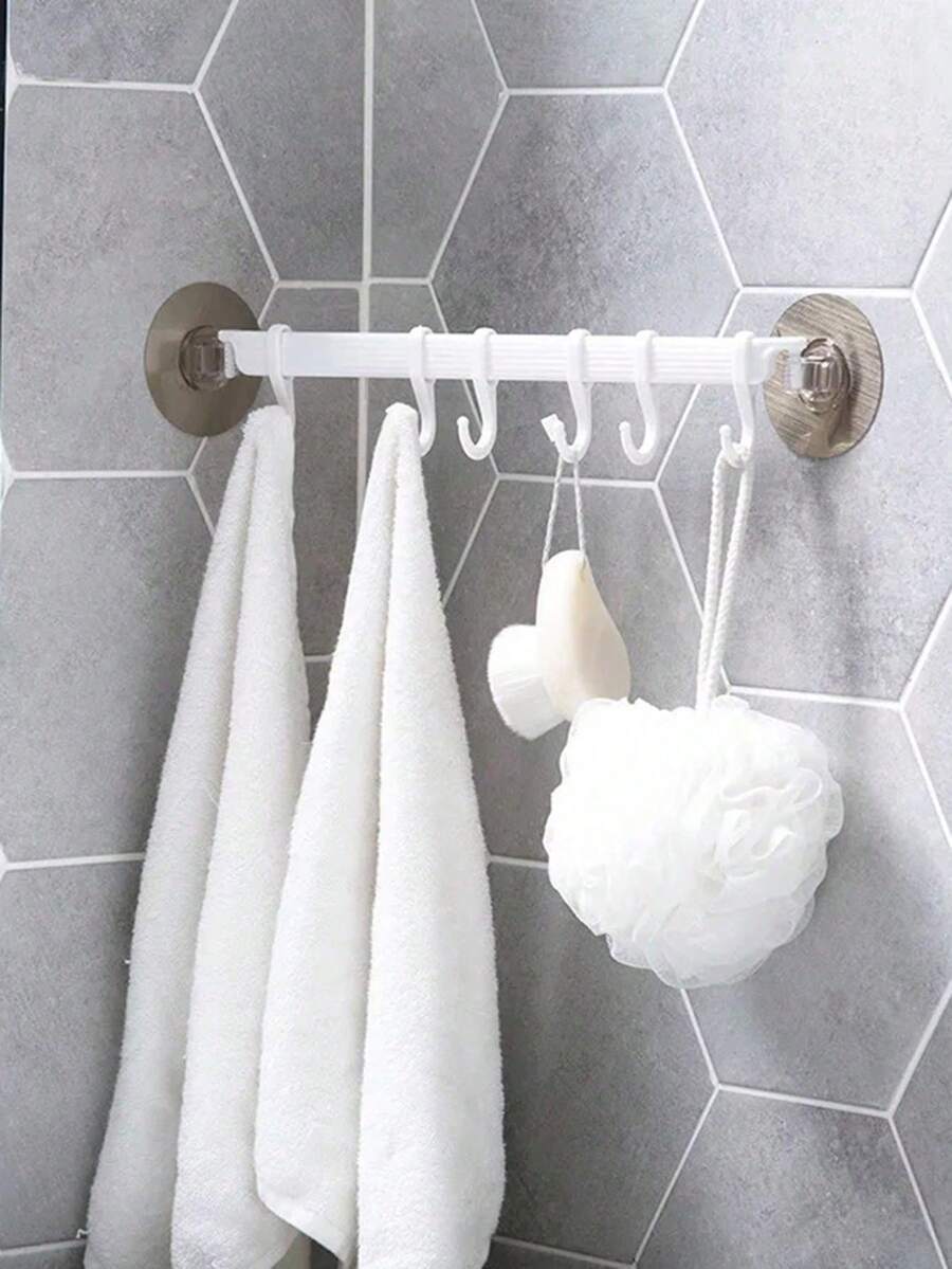 1pc Strong Adhesive Hook Wall Mounted 6 Tier Corner Bathroom Invisible Clothes Hanger, Seamless Kitchen Rack - Multicolor - View 1