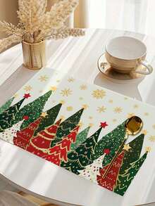 1/2/4pcs Christmas Theme Placemats, Fabric Design With Christmas Tree Pattern And Snowflake Elements, Polyester Placemats, 30x45CM, Suitable For Christmas Holiday Table Decor, Christmas Party Supplies - Multicolor - View 4