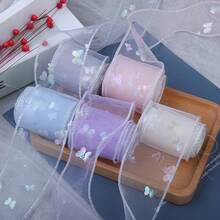 彩虹色蝴蝶雪纺丝带发饰，蝴蝶结装饰，适合礼物、鞋子、袖子、头饰、家纺、庆典 - 彩色 - 查看 4