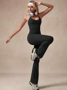 NcmRyu Ensemble de vêtements de sport pour femmes à haute élasticité, débardeur et leggings - Noir - Voir 3