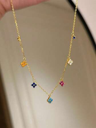 Newsoul 1 pieza Collar de borlas con circonita exquisita, joyería de dama, regalo para mujeres, collar de borlas elegante de plata de ley 925, joyería fina para fiesta, baile de graduación, regalo para decoración diaria