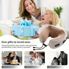 Electric Neck Massager, U-Shaped Massage Pillow, Neck Massager With Durable Memory Sponge, Heated Massage Pillow, Deep Tissue Kneading Relaxation Airplane Car Travel Office Home Gift Father's Day Gift, Christmas Gift, Travel Essentials - Grey - View 10