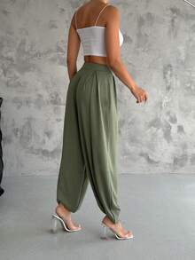 Modal Pleated Casual Pants, Solid Color - Khaki - View 5