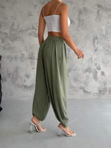 Modal Pleated Casual Pants, Solid Color
