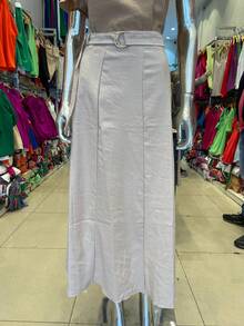 Long Skirt With Belt Zipper With Belt - 米色 - 查看 1