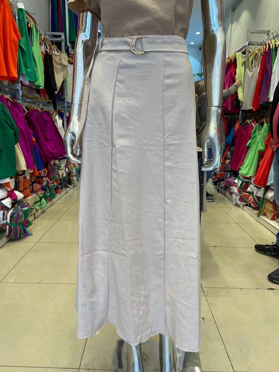 Long Skirt With Belt Zipper With Belt - 米色 - 查看 1