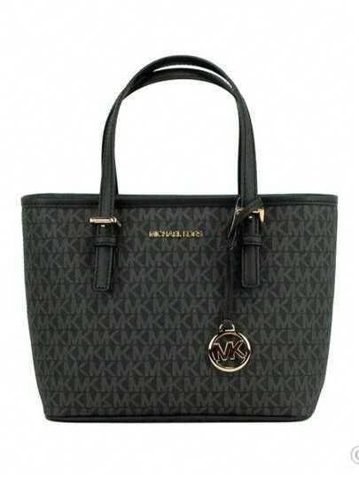 Michael Kors Jet Set Black Signature XS Carryall Bag Purse