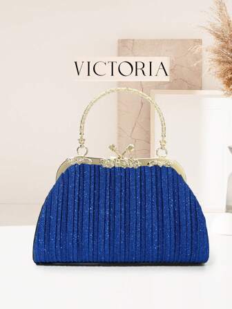 Bolso de mano mini de lujo con lentejuelas brillantes, disponible en plata, azul real, champán, negro, con asa de metal, bolso de fiesta, bolso de novia