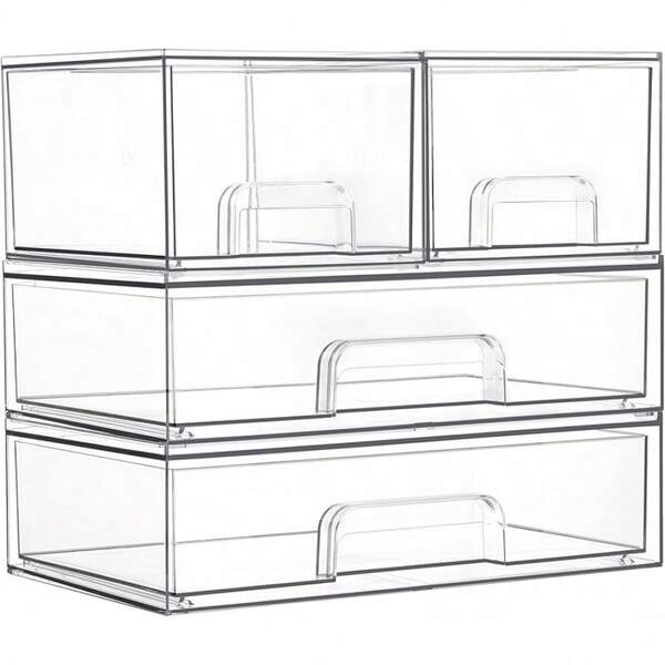 Vtopmart cajones apilables de almacenamiento, organizador de acrílico con 24 alfombrillas antideslizantes, organizador de baño para cambiador, baño (3pack-Pequeño+Ancho)