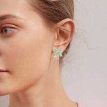Bow Earrings For Women  Sparkly Rhinestone Chain Tassel Earrings Cute Ribbon Stud Earring Daily Party Jewerly Gifts Christmas Stocking Stuffers - A3:綠色蝴蝶結耳環 - 查看 4