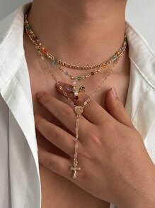 Fashionable Diamond Studded Cross Necklace, Men's High-End Sense, Hip-Hop Niche, Layered Collarbone Chain