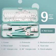 Set de 7 bucăți/set de rigle multifuncționale pentru examene pentru studenți, șapte piese, 1 set de rigle și busolă, suportă triunghi, raportor, instrument cerc, instrument perfect pentru studenți, elemente esențiale pentru întoarcerea la școală, cadou creativ pentru Ziua Recunoștinței, Crăciun, decorațiuni pentru ziua de naștere și Halloween