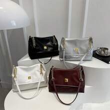 极简纯色链条斜挎包，拼布蛇皮纹女士手提包，高品质时尚单肩包，2025秋季新品