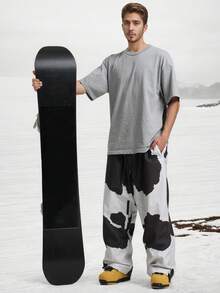 1 pieza Pantalones de esquí para hombre para exteriores en invierno, pantalones de snowboard, pantalones harem, pantalones de esquí holgados para mujer, adecuados para actividades al aire libre para hombres y mujeres, pantalones de esquí lavables a máquina, equipo de esquí, ropa para clima frío, pantalones con estilo deportivo, estructura reforzada, pantalones de esquí funcionales, equipo de nieve duradero, ropa de invierno para conjuntos de esquí de hombre - Blanco y Negro - Ver 2