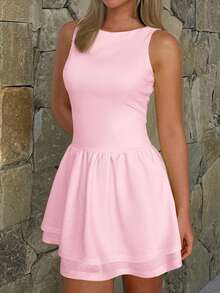Women's Solid Color Fitted Backless Christmas Dress - Pink - View 7