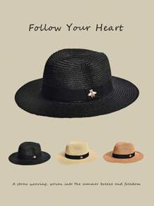 1pc New Men's Top Hat Panama Hat Sunshade And Beach Hat Women's Summer Jazz Hat Summer Beach Sun Hat Wide Brim Resistant Lightweight - Multicolor - View 7