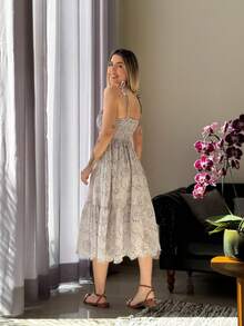 MIDI DRESS WITH TIES ON THE LAISE STRAPS - Grey - View 3