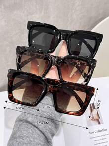 3 Pairs Women's Plastic Large Frame Bohemian Black Leopard Print Fashion Set, Suitable For Daily Wear, Square Frames - Black Leopard Color - 3 Pairs - View 5