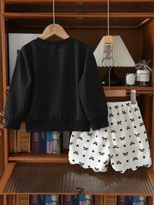 bearleader Young Girls Lace Bow Printing Tops And Shorts 2 Pieces Clothes Fall Spring Sets Casual Wear For Young Girl 3 To 7 Years - Black - View 2