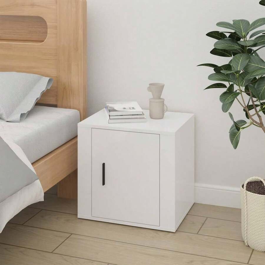 Mesita de noche Larryhot Blanco Brillo 50x39x47 cm, bonita y práctica, ideal para almacenaje y decoración del hogar - Blanco - Ver 1