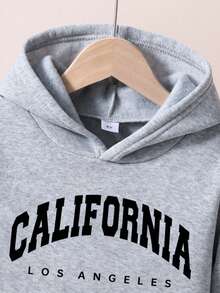 Young Boy Letter Print Warm Hoodie And Pants Set - Grey - View 3