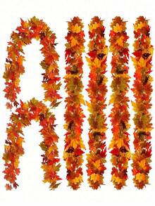 2 件 5.57 英尺人造枫叶花环，秋季装饰人造枫叶南瓜花环，枫叶藤蔓，适合秋收，感恩节装饰，房间装饰，壁炉架，婚礼，户外露台，花园，装饰，最佳生日礼物，秋季装饰，秋季 - 彩色 - 查看 9