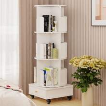 Drehbares Bücherregal mit Rollen, Drehregal Buchregal Bücherschrank mit Schubladen, Bookcase 360° frei Drehbar