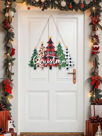 1pc Wooden Christmas Plaque Hanging Ornament, Merry Christmas Tree Design Christmas Door Hanging(With Sisal Rope), Hanging Doorplate For Christmas Wedding Party Wall Home Decoration,2025 Christmas Decor,Home Decor,Room Decor,Entrance Decor,Christmas Wall Hanging Ornament,Christmas Holiday Party Supplies,Christmas Gift, Xmas Party Favor, Christmas Decor,2026 New Year Decoration