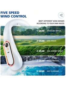 1pc Neck Hanging Fan. Bladeless Neck Fan. 1200mAh Battery Upgraded Version. Long-Lasting Battery Life, 5 Adjustable Speeds. LED Display, Suitable For Students, Office, Outdoor Travel. Perfect Gift, Essential For Holidays