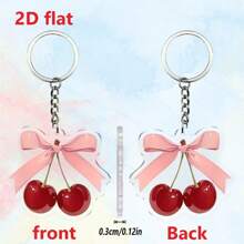1 件 2D 亚克力双面蝴蝶结和樱桃图案吊坠钥匙扣包包饰品汽车配件可爱哥特 Y2k