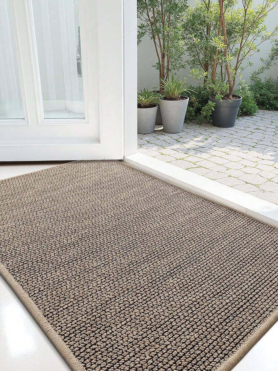 1件灰色/卡其色条纹几何复古编织门垫，室内外通用，易于清洁，适用于露台、室内、室外、走廊、花园装饰，加厚绒面材质，也可用于浴室、厨房等场所。