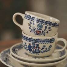 Vintage Ceramic Mug, French Afternoon Tea Cup, Latte Art Cup, Underglaze Painting Ceramic, New Summer Design