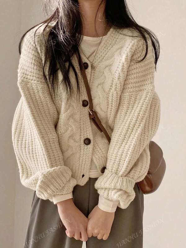 JIANHU Vintage grofgebreide damescardigan voor herfst en winter - Knoopsluiting aan de voorkant, lange mouwen, perfect voor Valentijnsdag en daarna, tops met lange mouwen