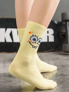 SpongeBob SquarePants 5双卡通人物印花船袜，可爱有趣的表情，如章鱼、海星，纯色舒适透气休闲情侣袜 - 彩色 - 查看 6