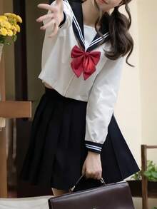 1pc Classic Japanese School Sailor Uniform, Suitable For Cute & Sweet Girls For Photo Shoots/Cosplay, Anime/Manga Characters, Convention Events, Or School-Themed Parties ,Halloween Costume - 彩色 - 查看 4