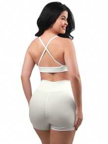 Work Fitness Kit 2 Set Bare Back Top With Cross Straps And Bermuda Shorts Basic Premium - Black and White - View 3