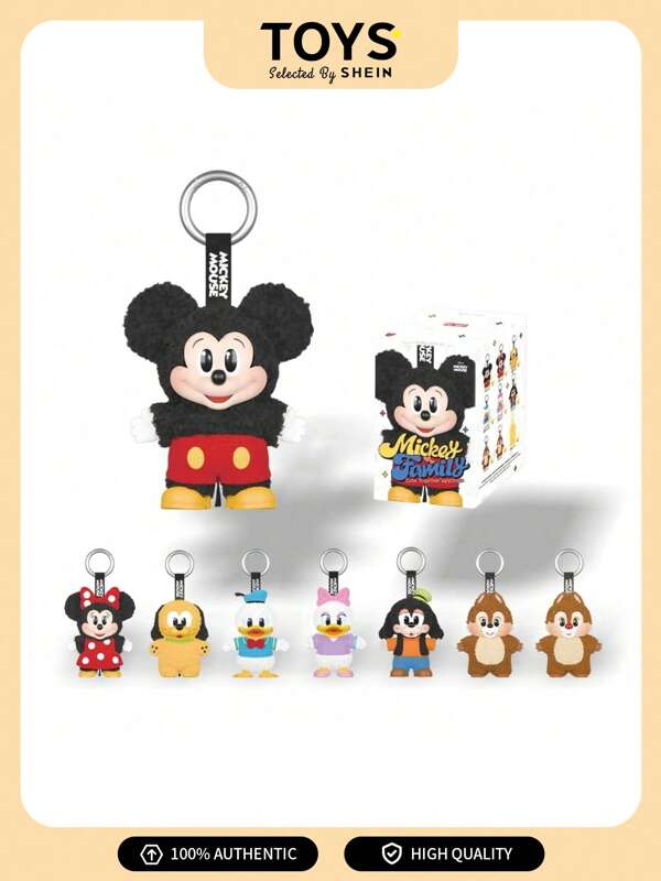 Pop Mart Disney Mickey Family Together Series Plush Keychain Cute Single Blind Box (Only One Box) – Official POP MART, Random Character, Cute Collectible