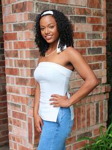 Steph T 纯色开叉下摆抹胸，女士休闲开叉露肩修身白色纯色女式上衣，春夏，休闲日常穿着