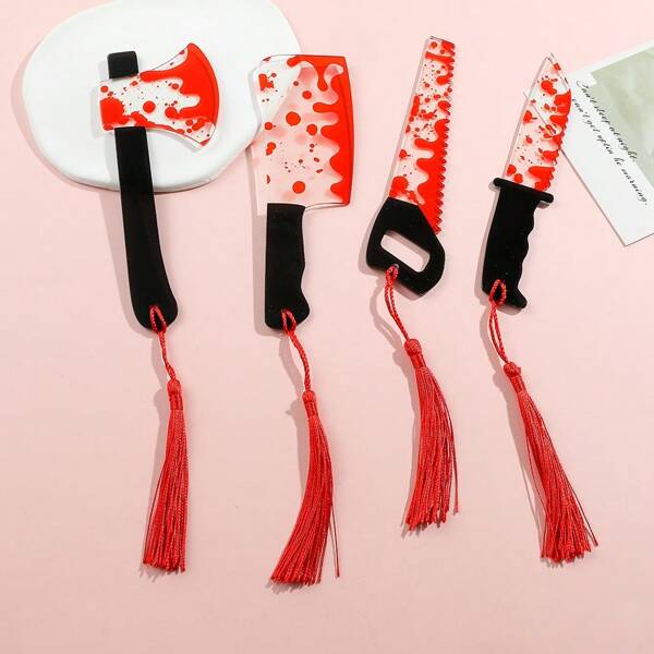 1/6 piezas Marcapáginas de cuchillo de cristal acrílico con diseño de horror sangriento, regalo de horror sangriento para amigos, regalo de Halloween, regalo de Pascua para hombres y mujeres