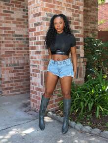 Steph T Summer Distressed Washed Slim Fit Mini Denim Shorts Slim Fit Distressed Denim Casual Summer Women Warm Weather Daily - Light Wash - View 4