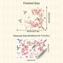 粉色花朵丛林蝴蝶鸟类可移除儿童房墙贴，适合女孩 - 自粘式儿童房装饰贴花，可重新定位粉色蝴蝶鸟花卉乙烯基墙贴，易于粘贴 - 彩色 - 查看 13