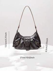 破旧的 Y2K 朋克摩托车包，荒原风格复古腋下包，新款高品质多功能手提包/单肩包 - 咖啡棕 - 查看 8